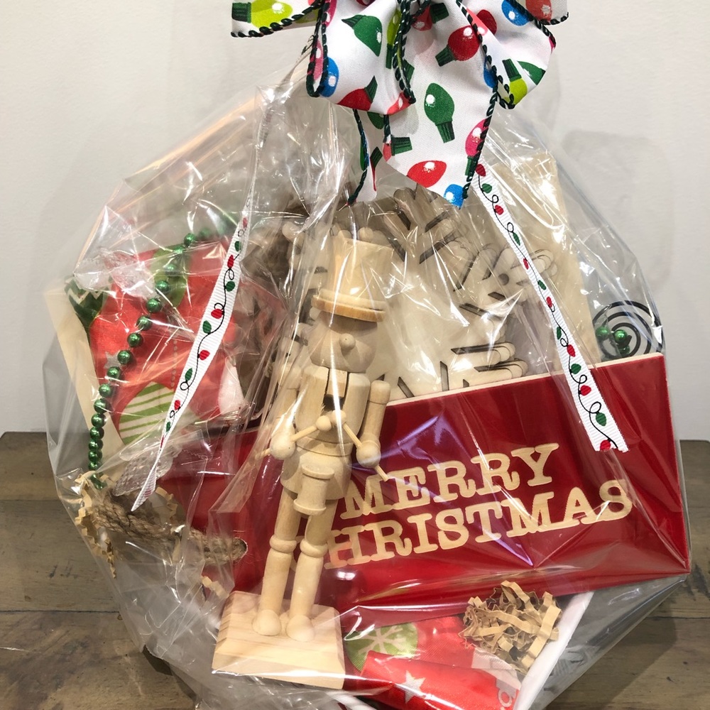 Small Festive Hand-curated Basket, pre-wrapped in cellophane